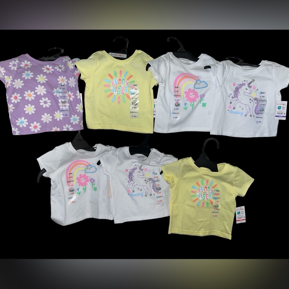 Colorful Kids' T-Shirts with Fun Prints Girls 0/3 & 3/6 months 7 pc lot nwt